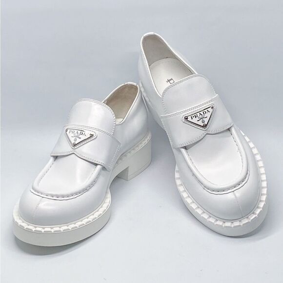 Prada Spazzolato Logo Platform Leather Loafers size 39 - Picture 1 of 14